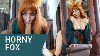 Horny Fox Sucks Huge Cock Eagerly! Cosplay, 4K!